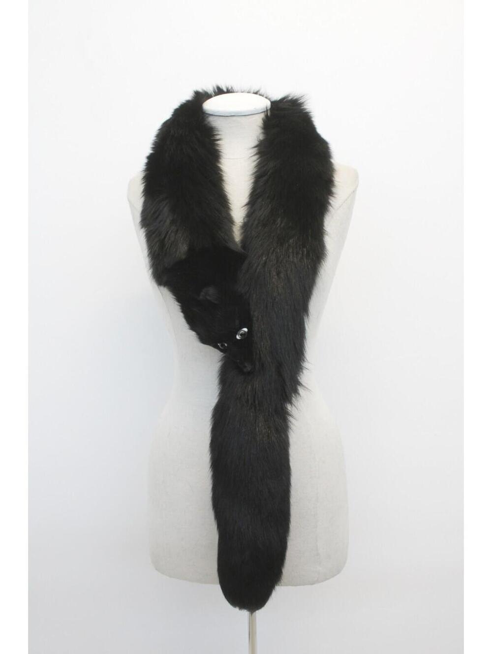 Excellent Black Fox Fur Scarf W/ Finished Head & Tail Women Woman Size 56" X 4"
